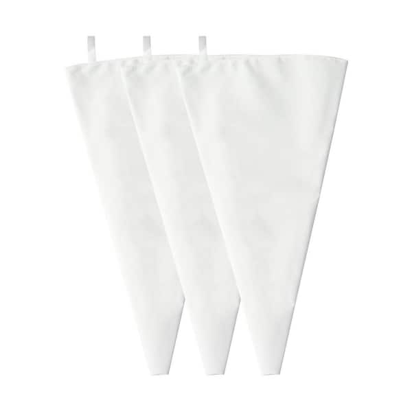 3 Pack 18 in. Cotton Cloth White Pastry Bags Reusable Icing Piping Bags with Hangable Handle for Cake Decorating
