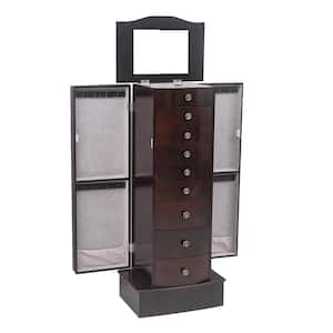 39.8 in. H x 16.9 in. W x 11.8 in. D Brown Jewelry Cabinet Storage Chest Necklace Wood Walnut Stand Organizer