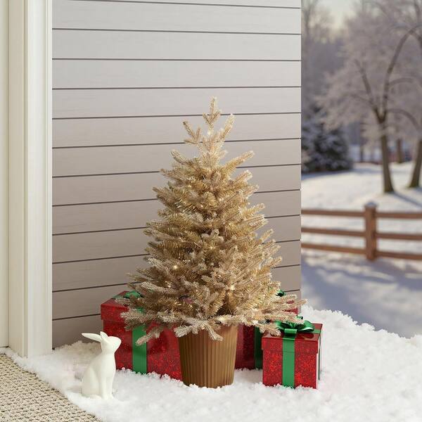LuxenHome 3 ft. Gold Branches Pine Artificial Christmas Tree with