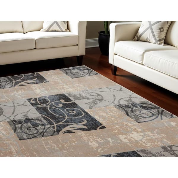 8 ft. x 11 ft. Multi-Colored Floral Vines Non Skid Area Rug