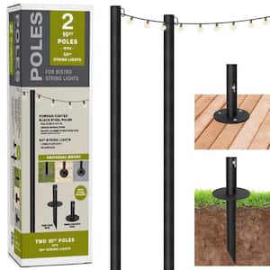 Outdoor 50 ft. Plug-in Globe Bulb String Light with Two 10 ft. Mounting Poles