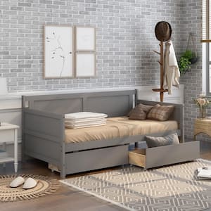 Gray Twin Size Wood Daybed with 2 Drawers