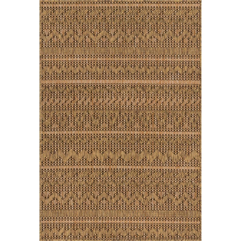 Light Brown 4' x 6' Synthetic Flat Woven Reversible Outdoor Rug