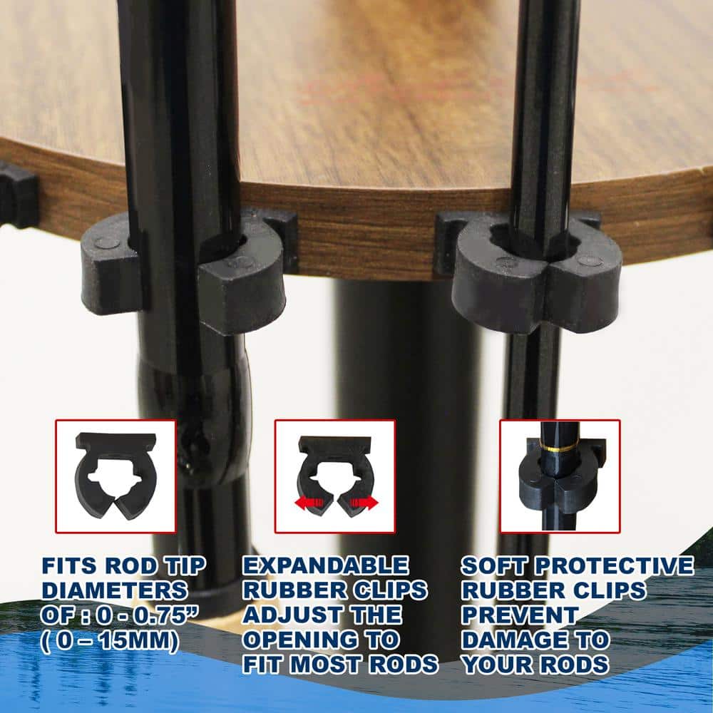 Dark Walnut Freestanding Round Fishing Rod Rack with Steel Post