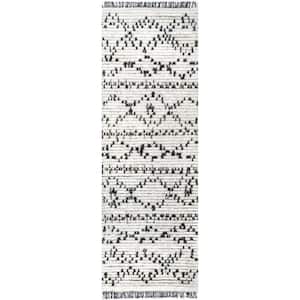 Jaycee Abstract Soft Shaggy Textured Fringe Beige 2 ft. 8 in. x 8 ft. Runner Rug
