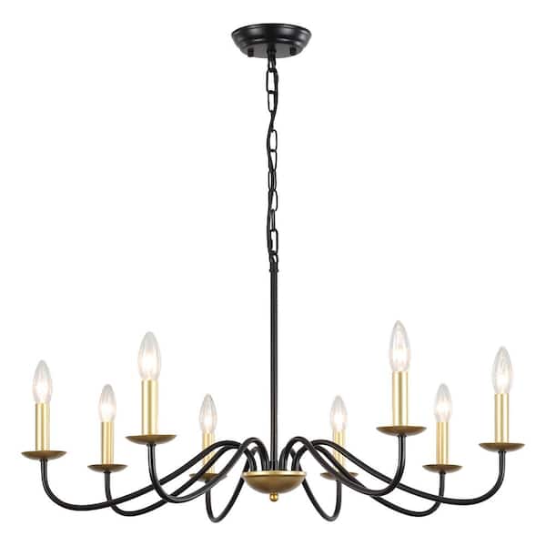 8-Light Classic Matte Black/Golden Candle Style Chandelier for Kitchen Island Dining Room with No Bulbs Included