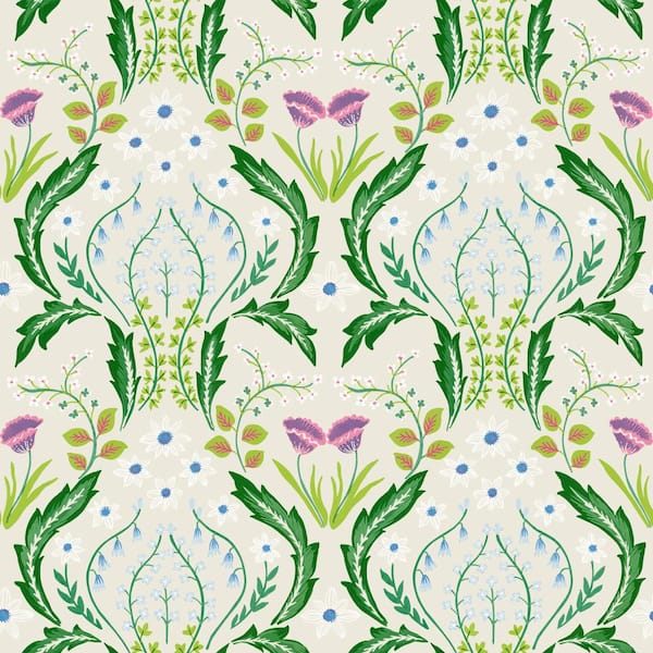 Tempaper Scandi Floral Botanical Green Peel and Stick Wallpaper (Covers 60 sq. ft.)