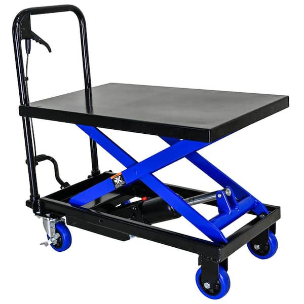 Black 500 lb. D-Handle Heavy Duty Steel Hydraulic Hand Truck with 4-Wheels