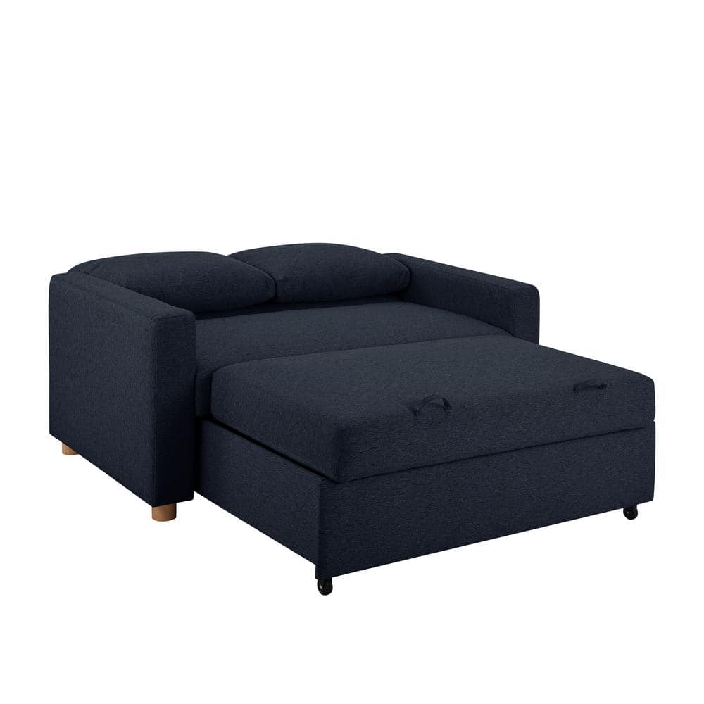 Navy Blue Fabric Full Size Convertible Sleeper Sofa