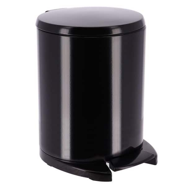 EVIDECO French home goods Soft Close Round Metal Step Trash Can Waste Bin 6-liters 1.6-gal. in Black