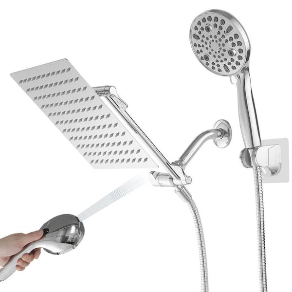 BWE Rainfull 10 in. 9-Spray Patterns Dual Wall Mount Dual Shower Heads and Handheld Shower Head 2.5GPM in Polished Chrome
