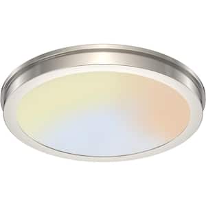 14 in. Brushed Nickel Slim Flush Mount with Frosted Glass Shade 3-Color Integrated LED Dimmable Lamp ENERGY STAR
