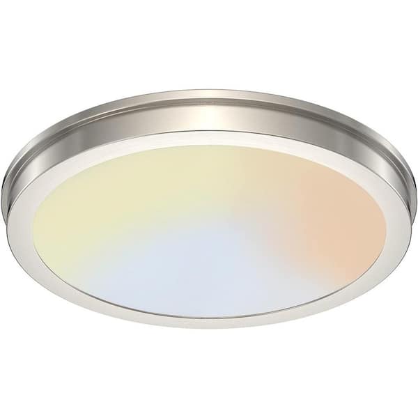 ENERGETIC LIGHTING 14 in. Brushed Nickel Slim Flush Mount with Frosted Glass Shade 3-Color Integrated LED Dimmable Lamp ENERGY STAR
