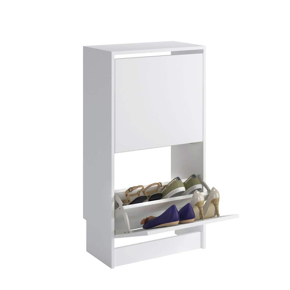 White Wood Tilt-Out Shoe Storage Cabinet