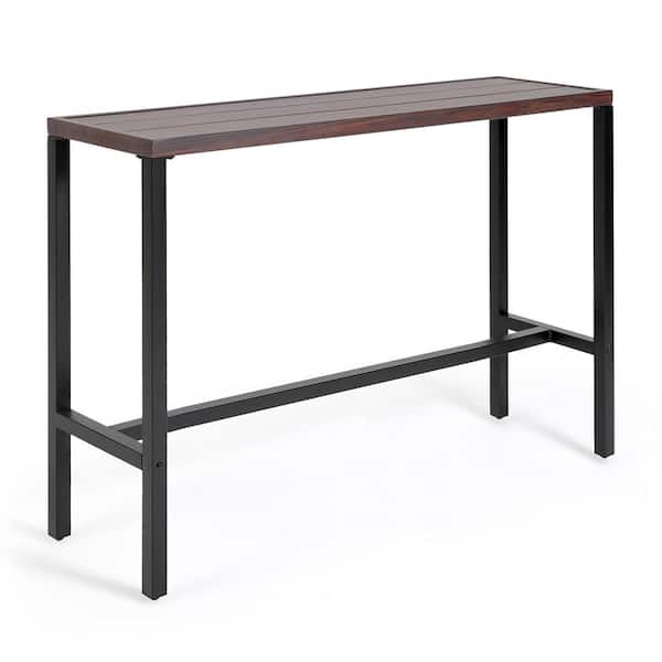 Anmutig 53 in. L x 15 in. W x  38 in. H Metal Outdoor Bar Table - Brown Top