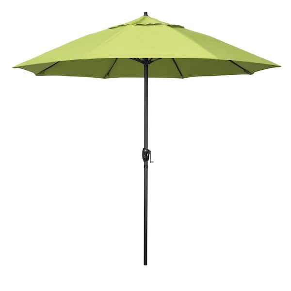 California Umbrella 9 ft. Bronze Aluminum Market Patio Umbrella with Fiberglass Ribs and Auto Tilt in Parrot Sunbrella