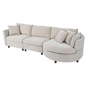 111.4 in. Straight Arm Chenille Modern Curved Sofa in Beige with 3-Pillows