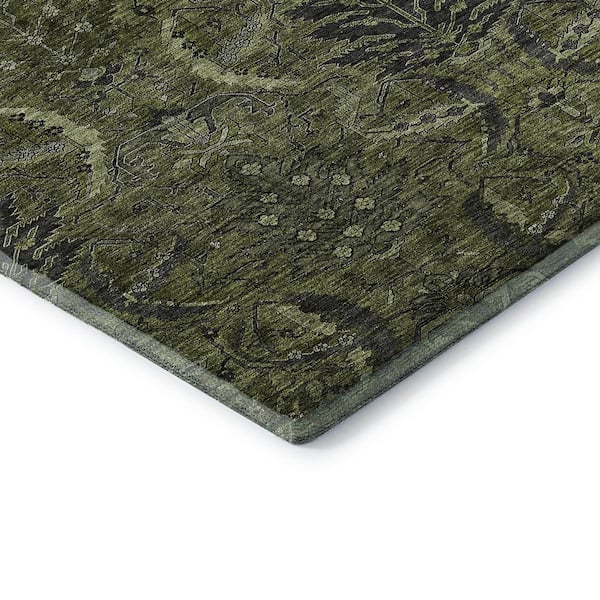 Mayfield Premium Machine Washable Abstract AMF1082 Olive 2 ft. x 3 ft. Area Rug