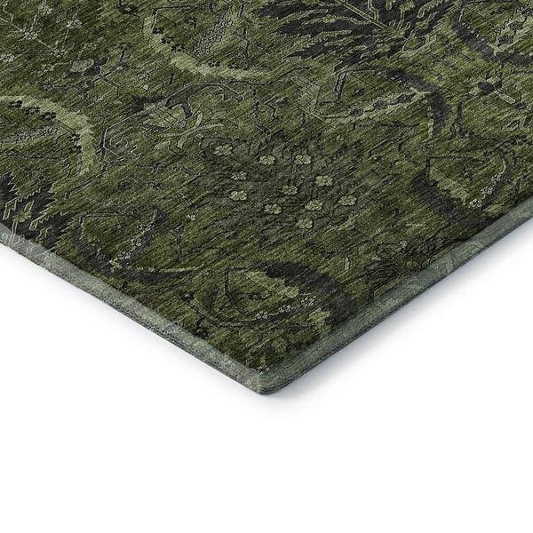 Mayfield Premium Machine Washable Abstract AMF1082 Olive 9 ft. x 12 ft. Area Rug