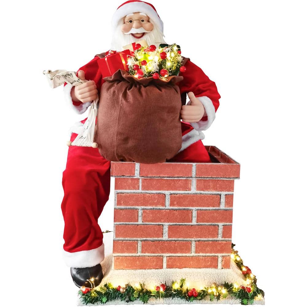 48-in. Red Animated Christmas Dancing Santa Holding Toy Sack with Lights an