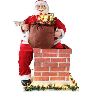 48-in. Red Animated Christmas Dancing Santa Holding Toy Sack with Lights and Music