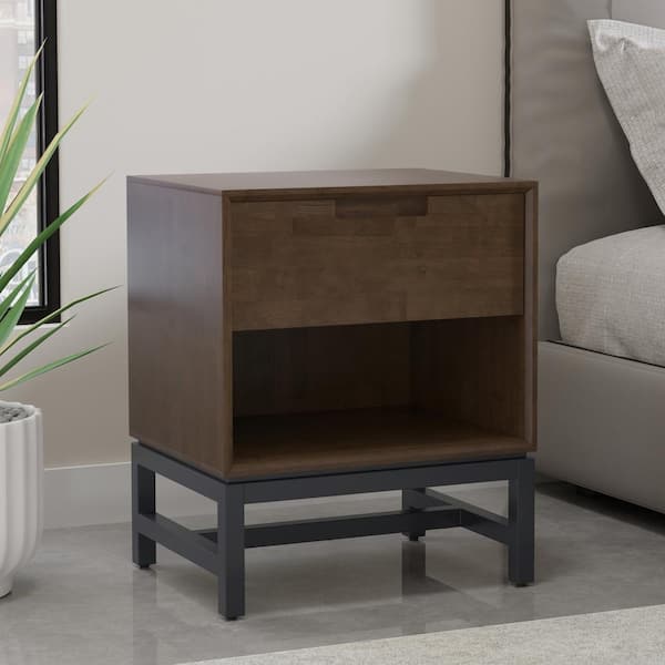 Banting 1-Drawer Walnut Brown Mid Century Nightstand (24 in. H X 20 in. W X 16 in. D)
