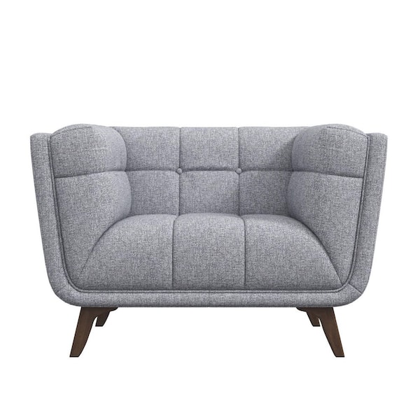 Ashcroft Furniture Co Allen Mid-Century Light Grey Tufted Tight Back Linen Upholstered Arm Chair