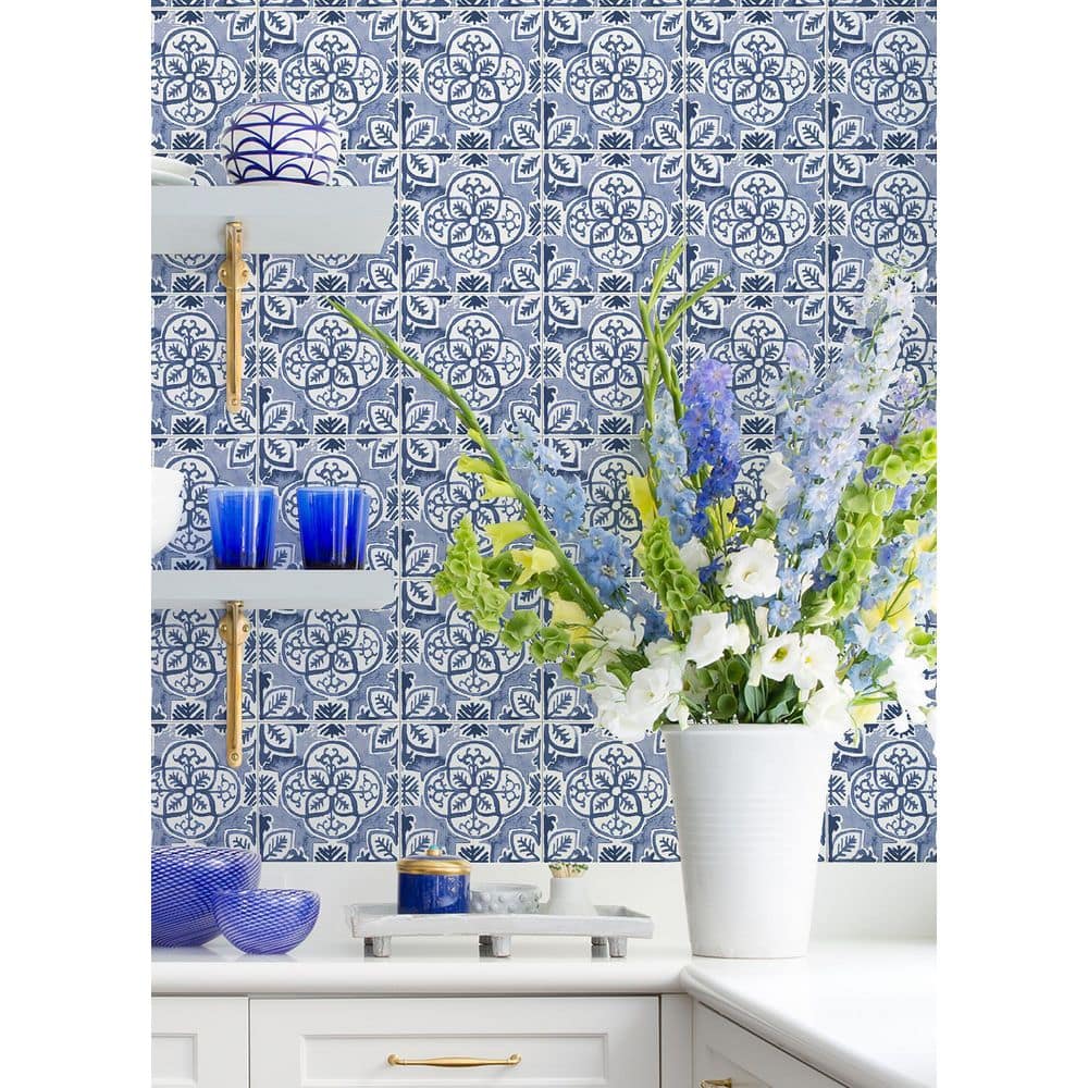 Caeli Blue and White Vinyl Peel & Stick Wall Tiles