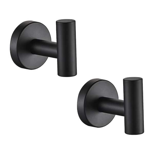 Bathroom Robe Hook and Towel Hook Wall Mounted Stainless Steel in Matte Black (2-Pack)