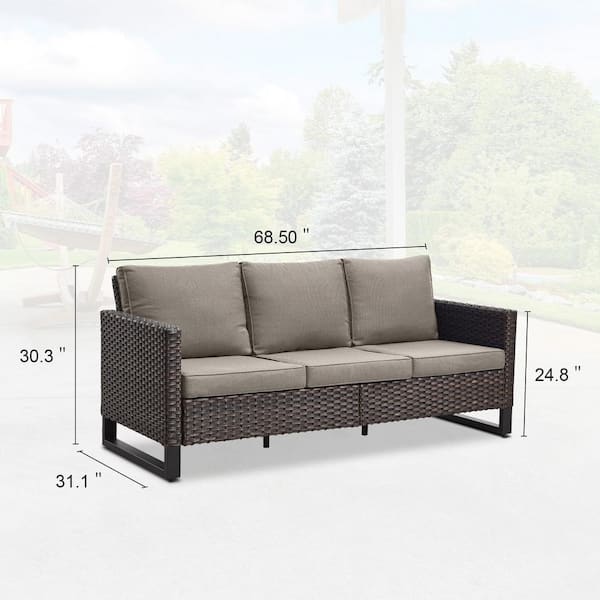 Opohoro U-Weave Metal and Brown Wicker Outdoor 3-Seat