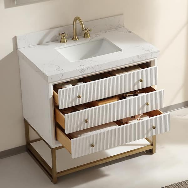 Wilton 36 in. Single Sink Freestanding White Bath Vanity with White Cultured Marble Top Assembled
