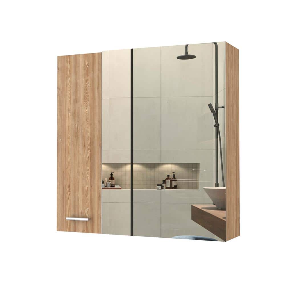 23.6 in. W x 23.6 in. H Beige Rectangular Wood Recessed or Surface Mount Me