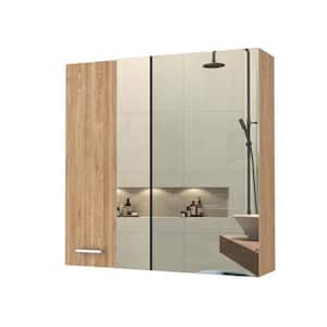 23.6 in. W x 23.6 in. H Beige Rectangular Wood Recessed or Surface Mount Medicine Cabinet with Mirror