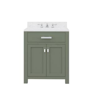 Madison 30 in. W x 21.5 in. D Bath Vanity in Green with Marble Vanity Top in White with White Basin