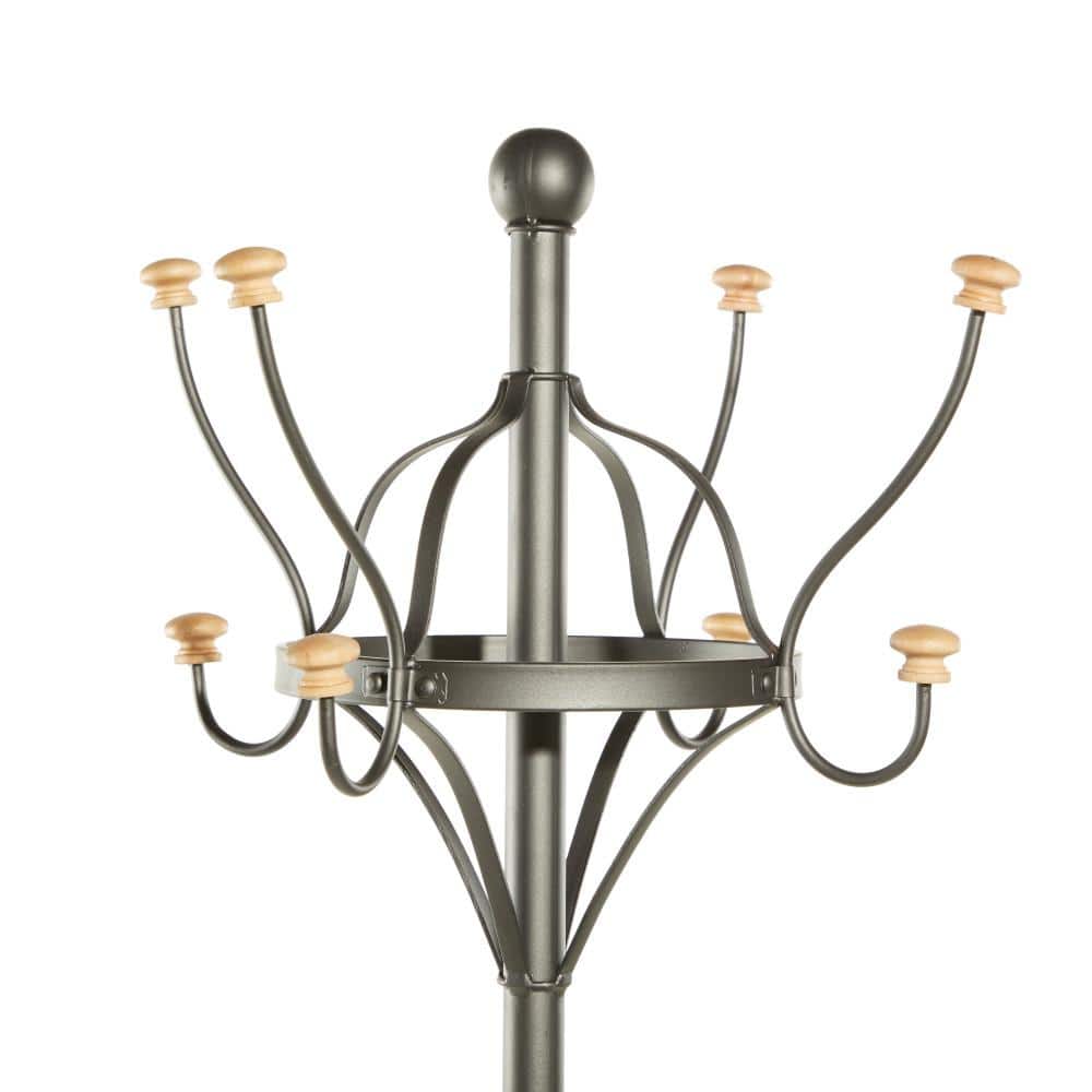 Black Fir Wood and Metal Industrial Coat Stand
