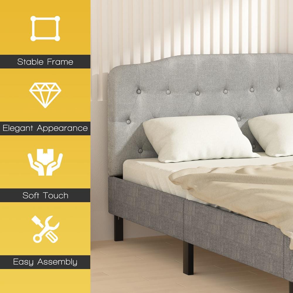 Light Gray Queen Upholstered Tufted Headboard with Adjustable Heights