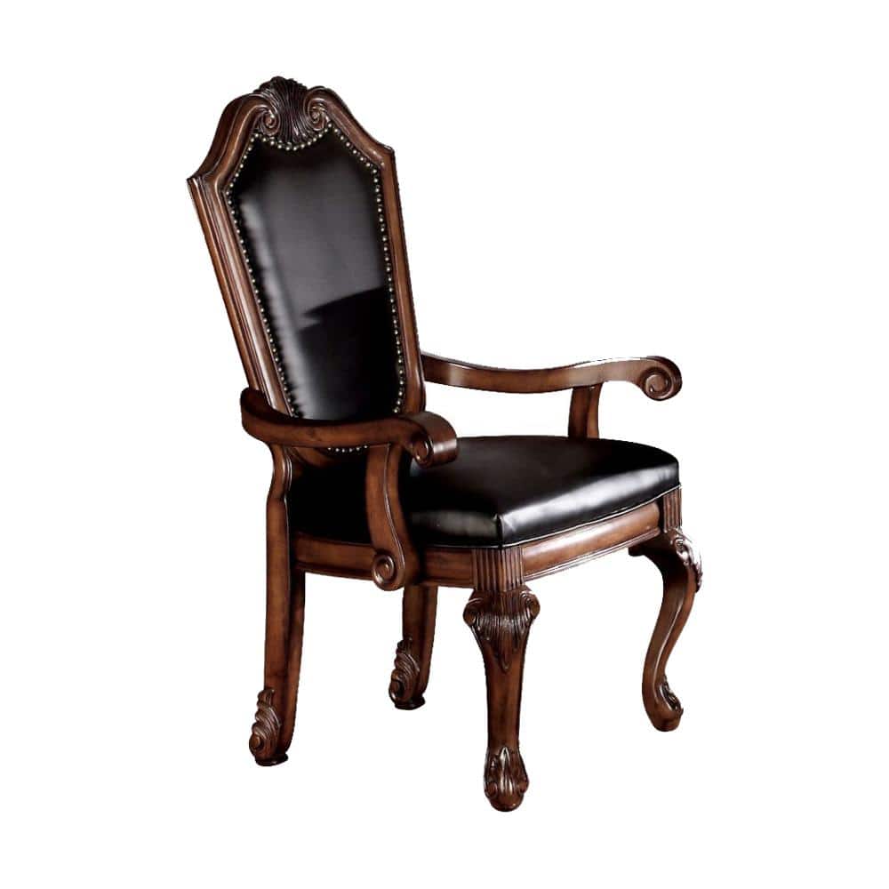 Chateau De Ville Black Faux Leather and Cherry Wood Arm Chair