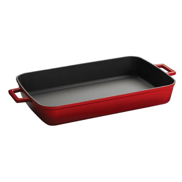 Lava Signature 8-3/4 in. x 14-3/4 in. Enameled Cast Iron Roasting-Baking Pan in Cayenne Red