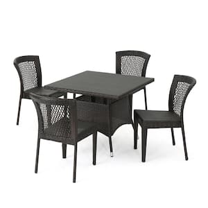 Multi-Brown 5-Piece Faux Rattan Square Outdoor Dining Set