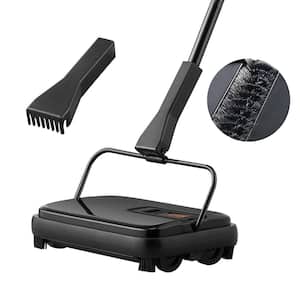 Carpet Sweeper 7.9 in. Sweeping Paths Manual Floor Sweeper with Comb Rugs Black Upright Carpet Cleaners Cordless
