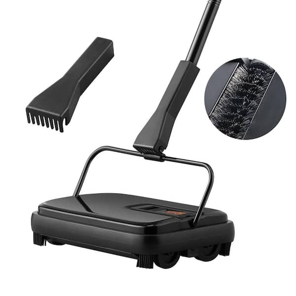 VEVOR Carpet Sweeper 7.9 in. Sweeping Paths Manual Floor Sweeper with Comb Rugs Black Upright Carpet Cleaners Cordless