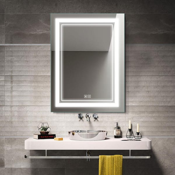 NEUTYPE 28 in. x 20 in. Modern Rectangular Frameless LED Light Bathroom Vanity Mirror Wall-Mounted