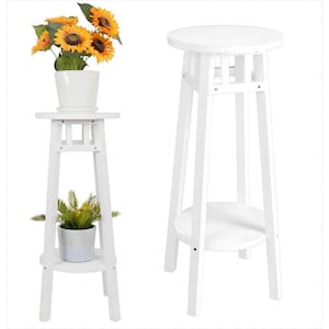 2-Tier Round White Plant Stand 31 in. Tall Wooden End Table with Display Shelves Modern Simple Style Home Decor (2-Pack)