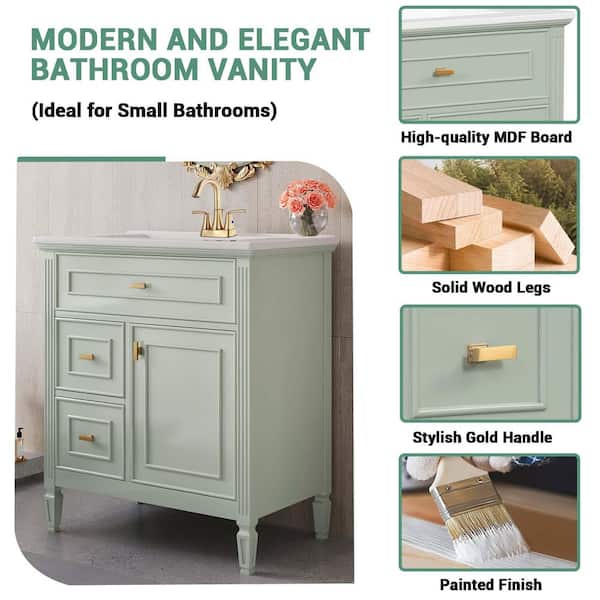 30 in. Single Sink Green Bath Vanity with White Ceramic Top (Requires Assembly)