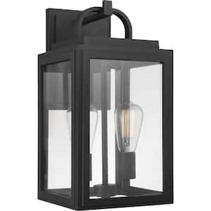 Grandbury Collection 2-Light Textured Black Clear Glass Farmhouse Outdoor Medium Wall Lantern Light