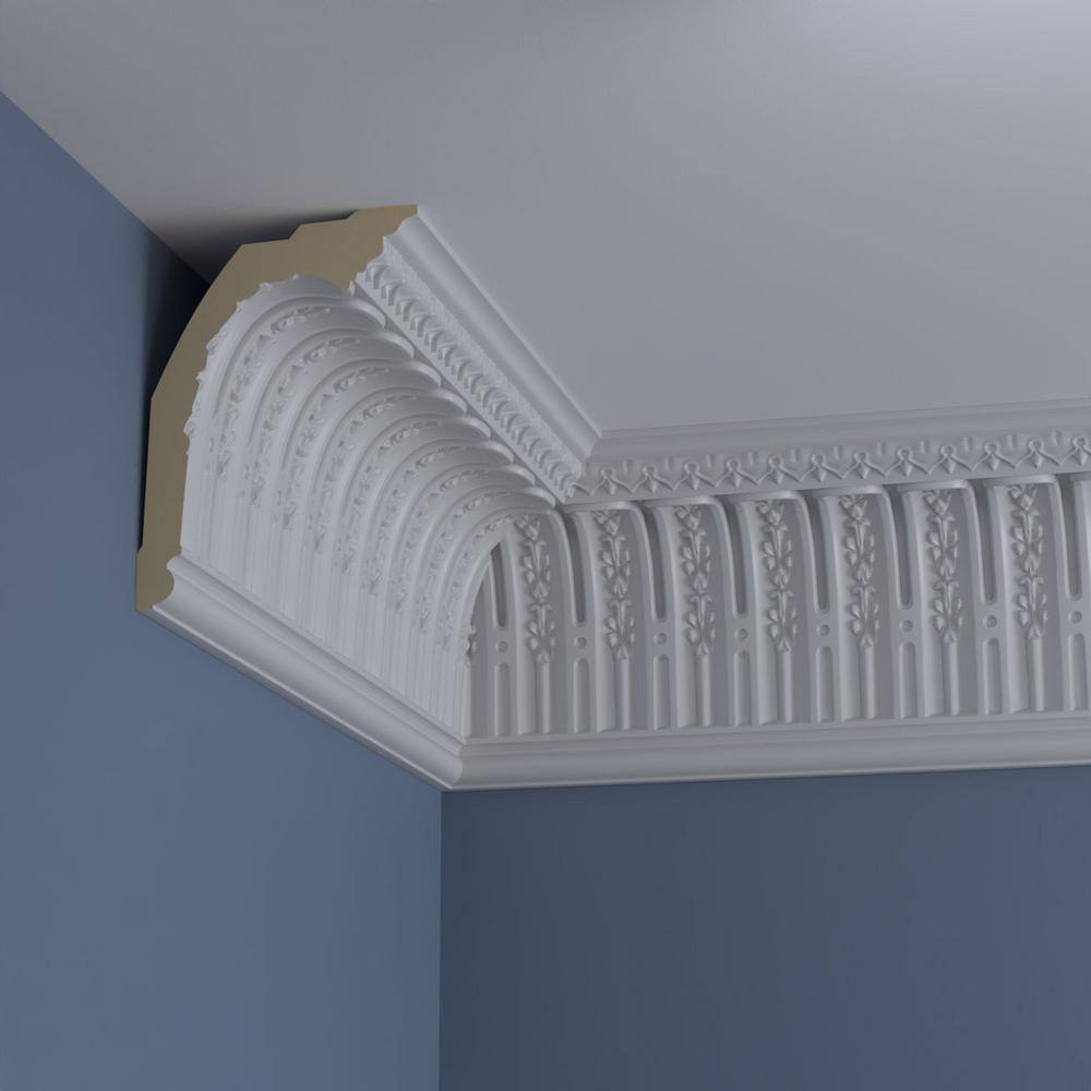 Primed White Geometric Polyurethane Crown Moulding Sample, 12" Length