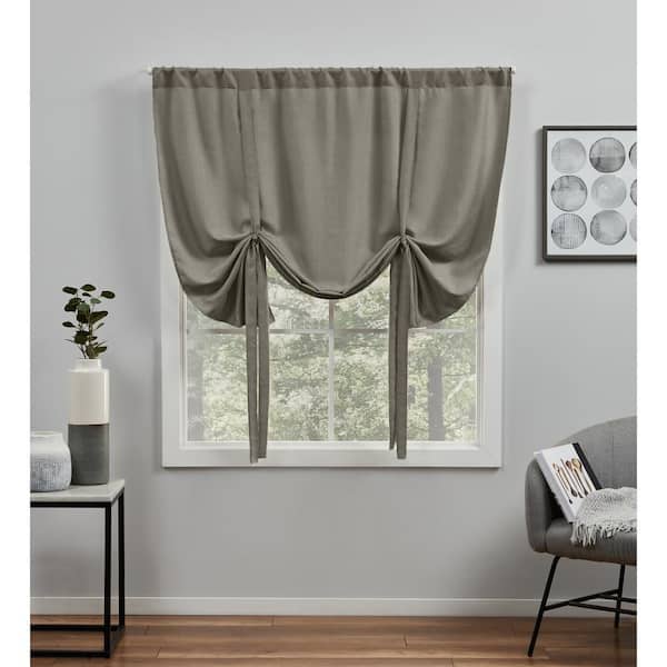 Loha Cafe Brown Solid Light Filtering 3" Rod Pocket Tie Up Shade, 54 in. W x 63 in. L