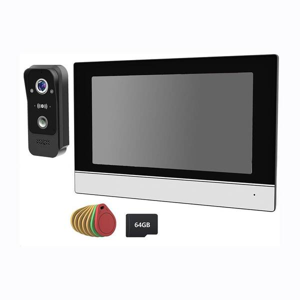 2K Video Intercom System Doorbell Camera with 64GB SD Card 7 Inch Color Touch Monitor 170° Wide View Night Vision IP66