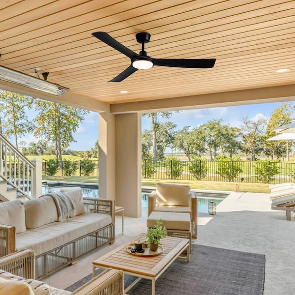 Nebula‌ 56 in. Outdoor Black Waterproof Ceiling Fan with Light, Downrod Mounted for Patios, Courtyards, IP66 Rating