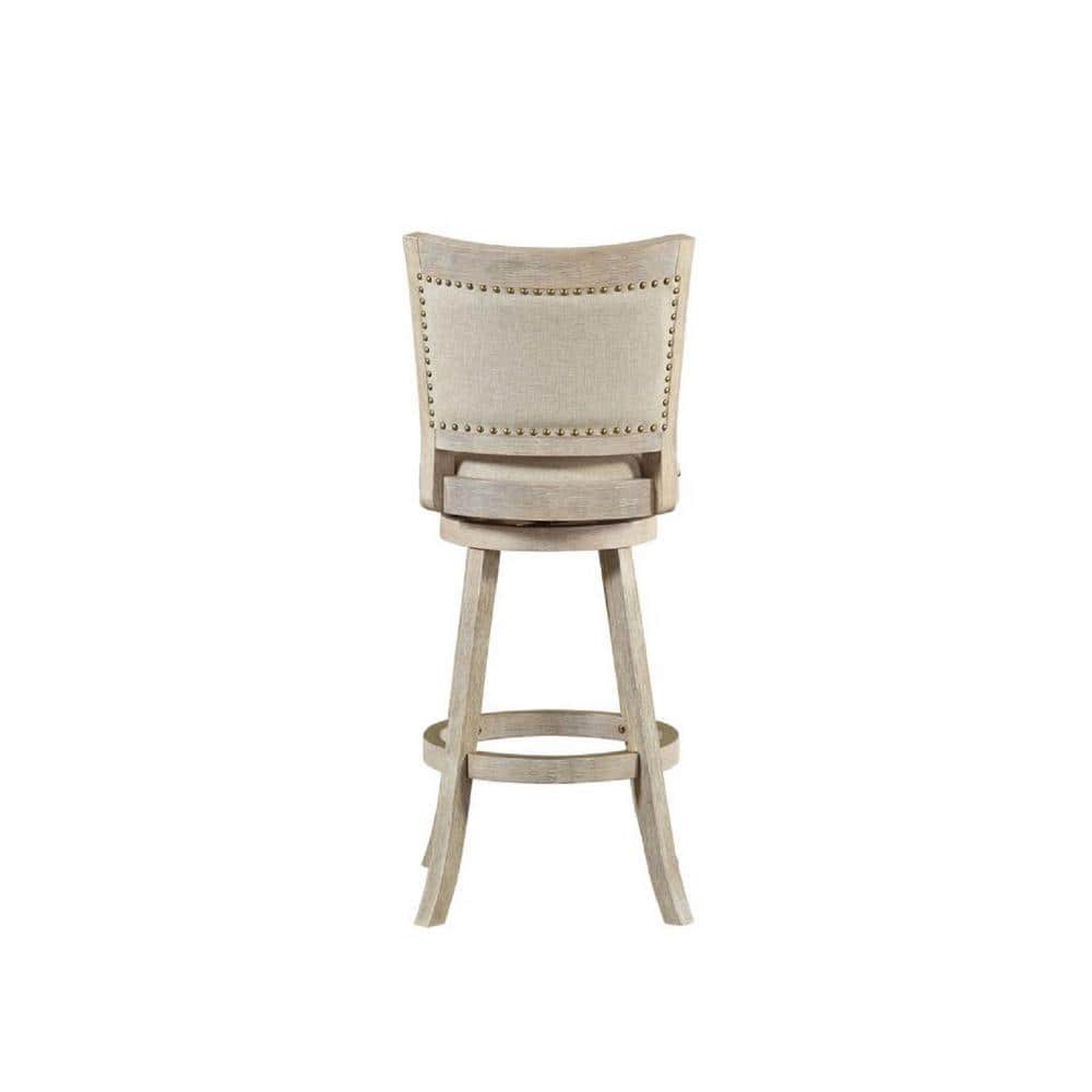 Ivory Wire-Brush Swivel Wood Bar Stool with Linen Upholstery